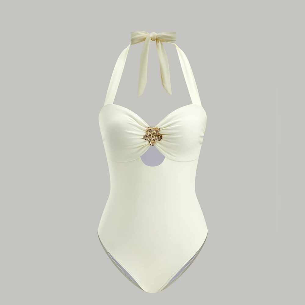 CoMMENSE Bow Tie Halter One-Piece Swimsuit
COLOR - Beige, size Medium NWT - Picture 6 of 9